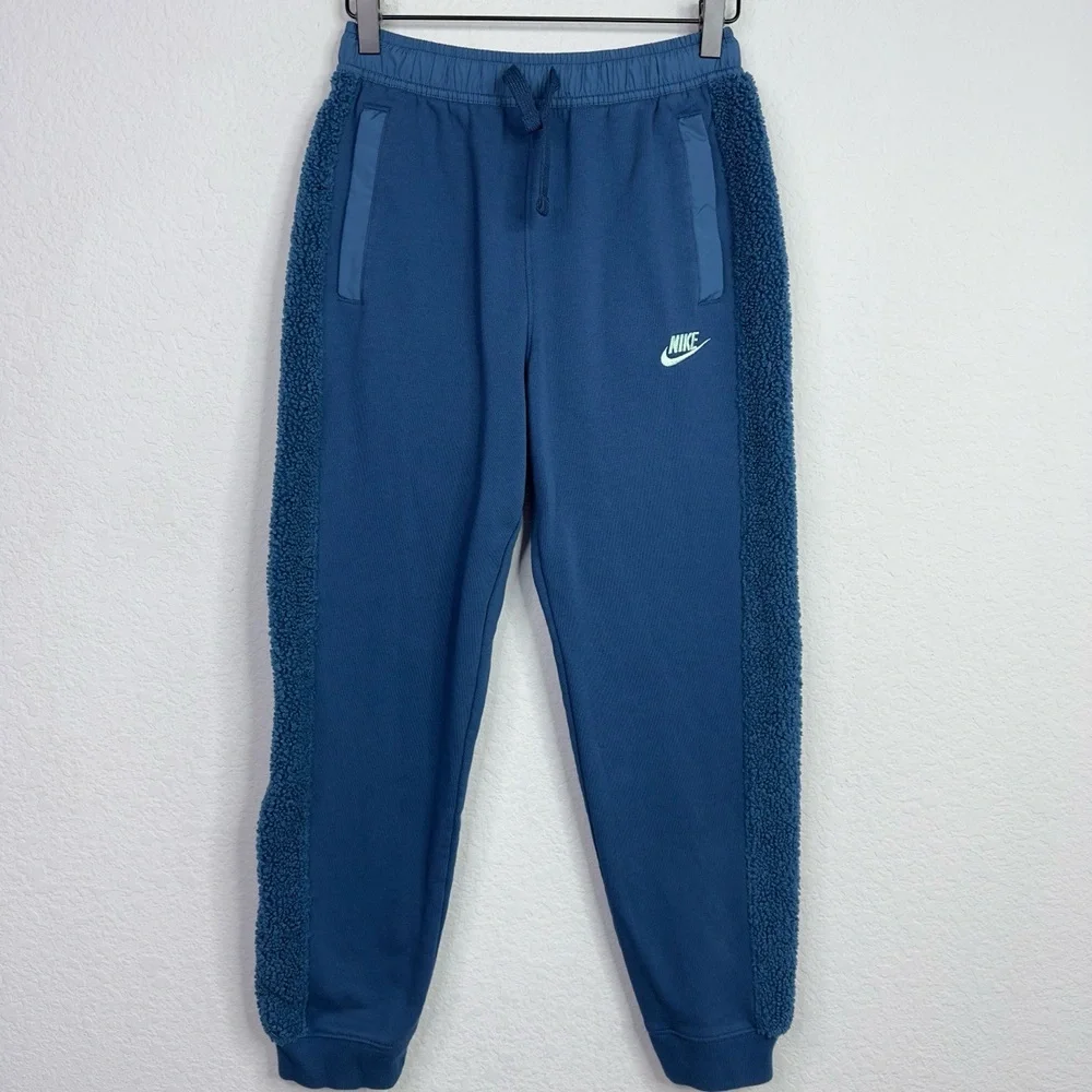 Nike Pants Girl L Blue Fleece Panel Elastic Waist Athletic Sports Casual Joggers